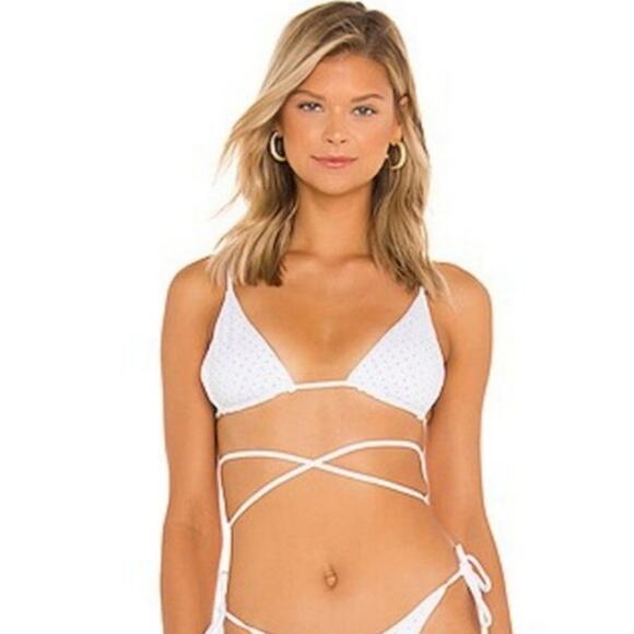 L*Space Kara Studded Bikini Top in White Size Small Triangle - Picture 1 of 5